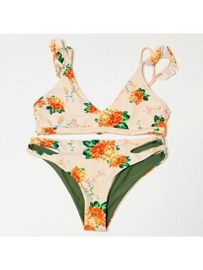 Cupshe | Ruffle Strap Floral Bikini | Reversible Bottom | Large #415